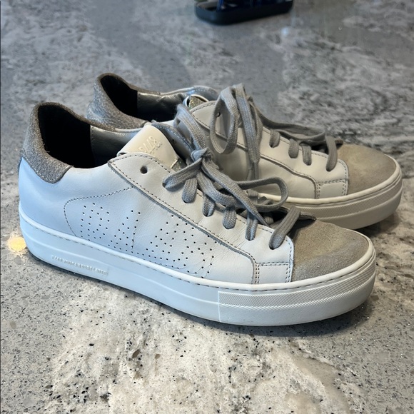 P448 Shoes - P448 Jack Perforated White, Grey Suede and Silver Glitter Sneakers